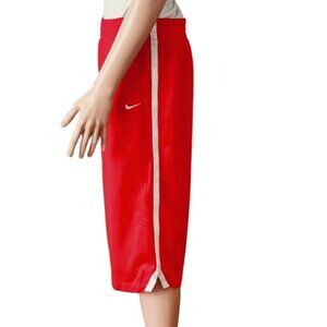 Nike Dri-Fit Women Red Capri L White Side Stripe Wide Leg Loose Fit Draw String